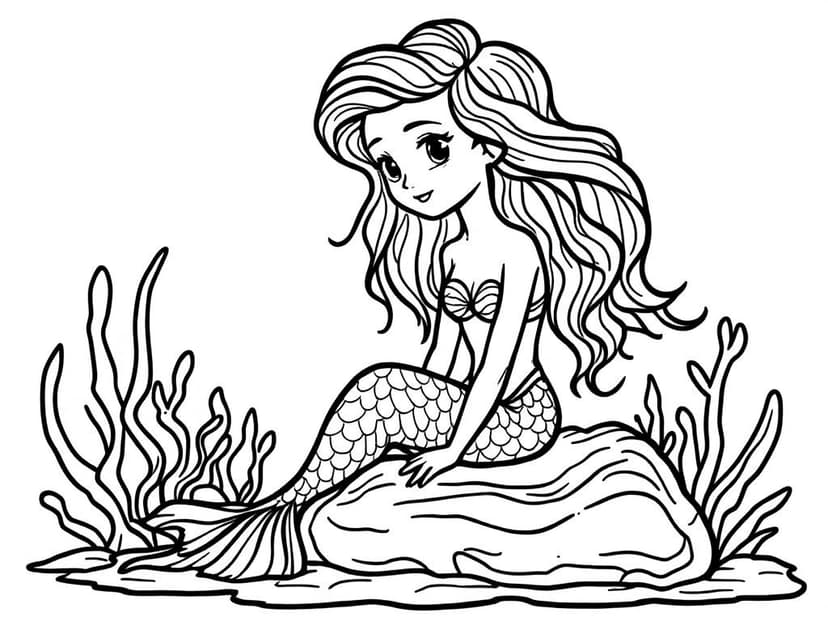 Coloring page of a mermaid