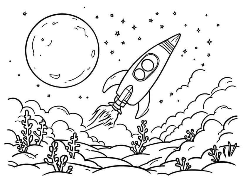 Coloring page of an outer-space scene