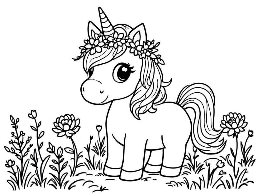 Coloring page of a unicorn